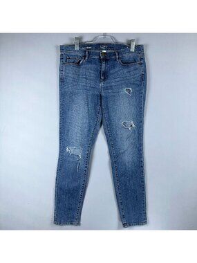 Loft Outlet Womens Modern Skinny Jeans Distressed Denim Size 12 High Rise  Blue